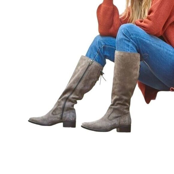 Born Cotto NWB Sz 8 Gray Suede  Leather  Lace Up Back Tall Boots - Picture 1 of 13